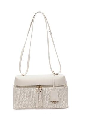 Women's Cream Textured Crossbody Vanity Bag 2-in-1